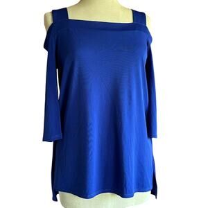 Womens Top Size Medium Petite Blue Shoulder Professional Business Casual